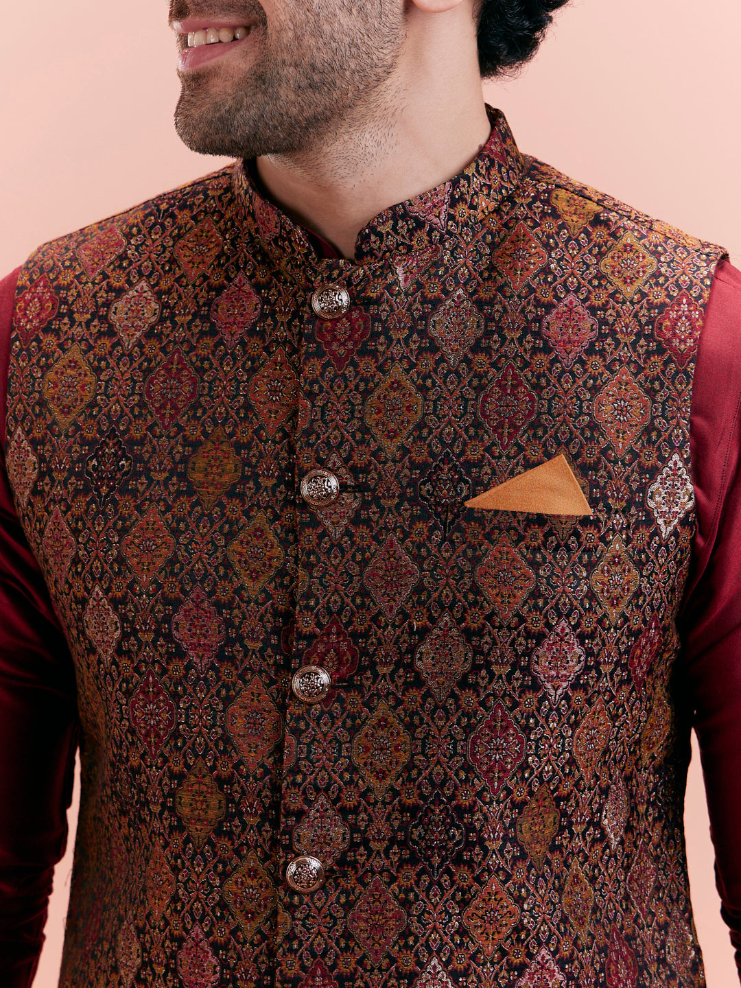 Multi Cotton Silk Printed Nehru Jacket | SHOBITAM