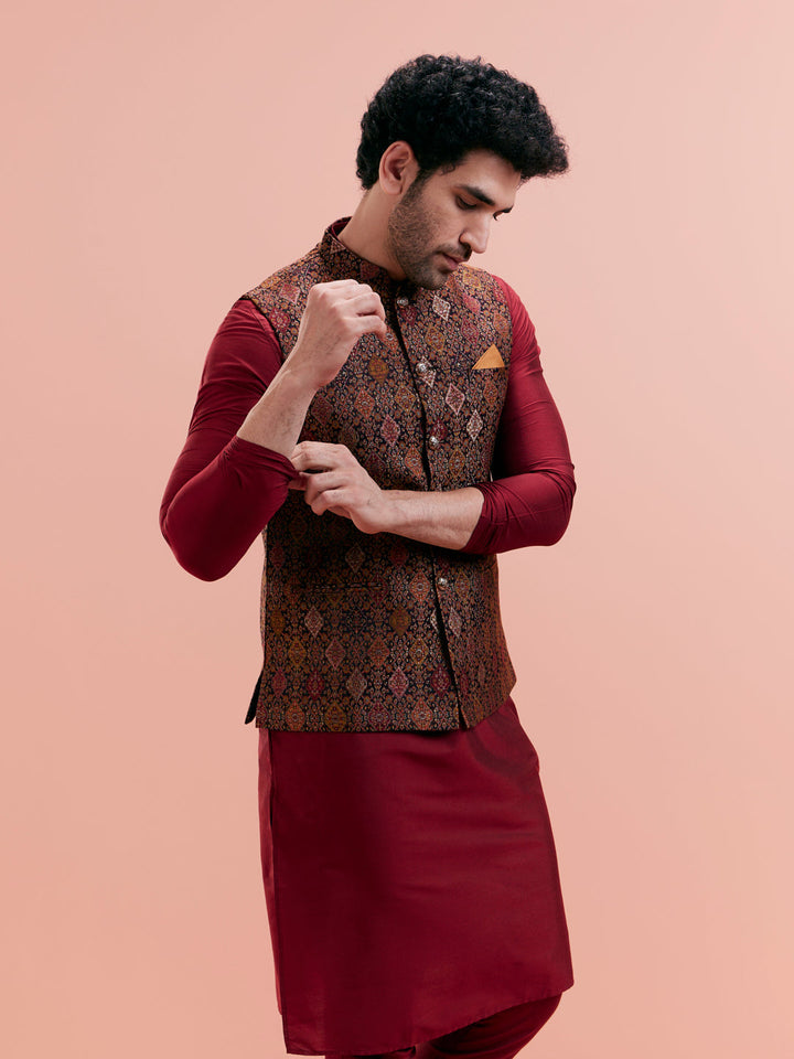 Multi Cotton Silk Printed Nehru Jacket | SHOBITAM