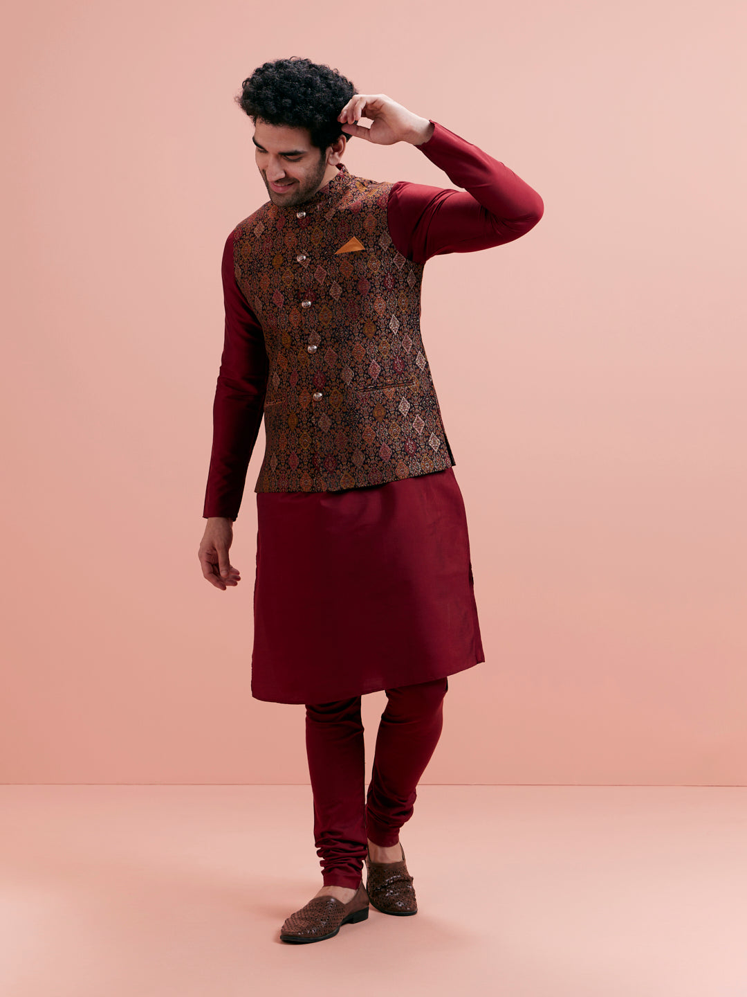 Multi Cotton Silk Printed Nehru Jacket | SHOBITAM