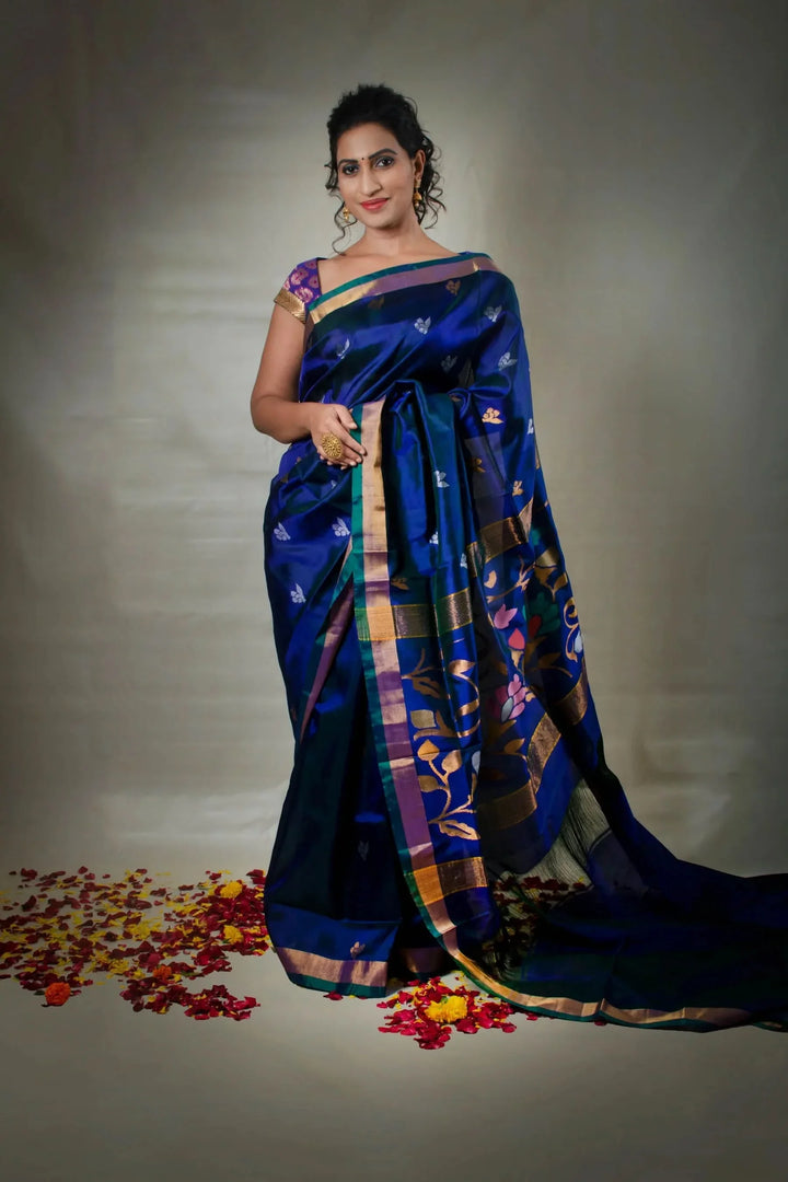 Prerita - Handwoven Uppada Jamdani Silk Saree | SILK MARK CERTIFIED | SHOBITAM