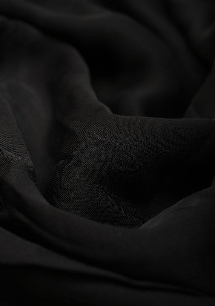 Black Modal Silk Saree with Ajrakh Hand Block Print on Wide Border and Crushed Pallu