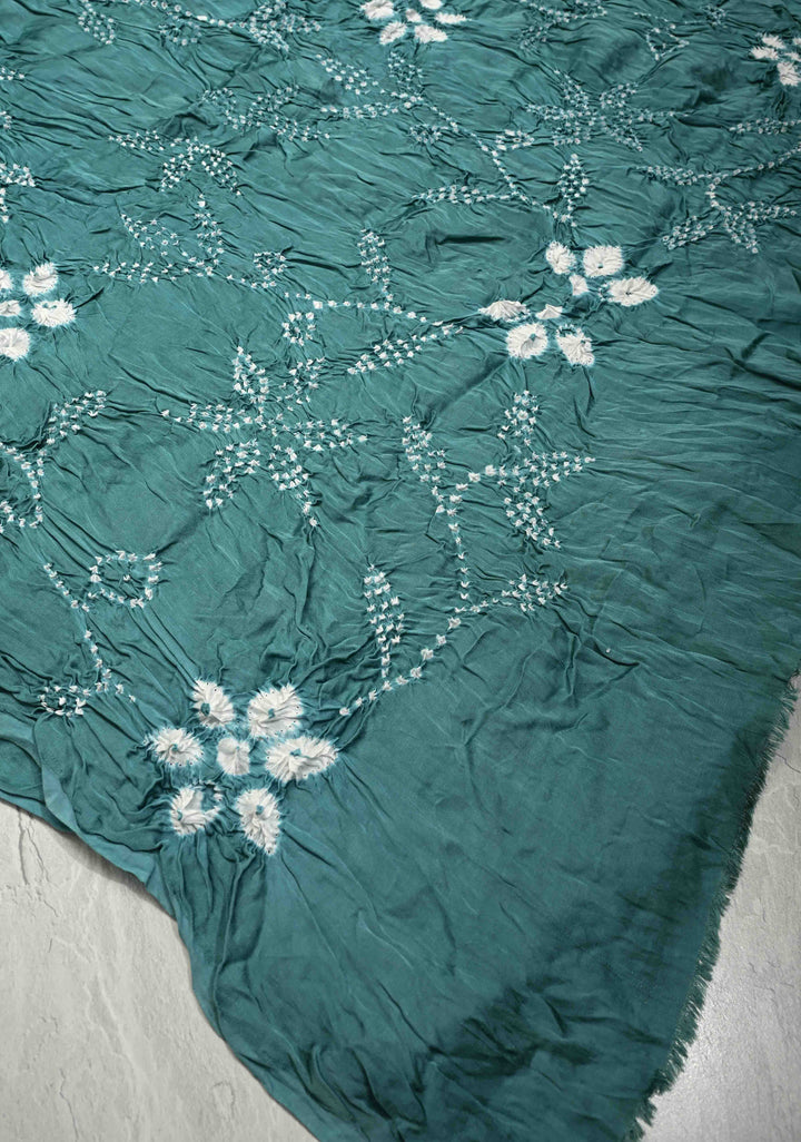 Dusty Teal Borderless Modal Silk Saree with Bandhani Design | SHOBITAM