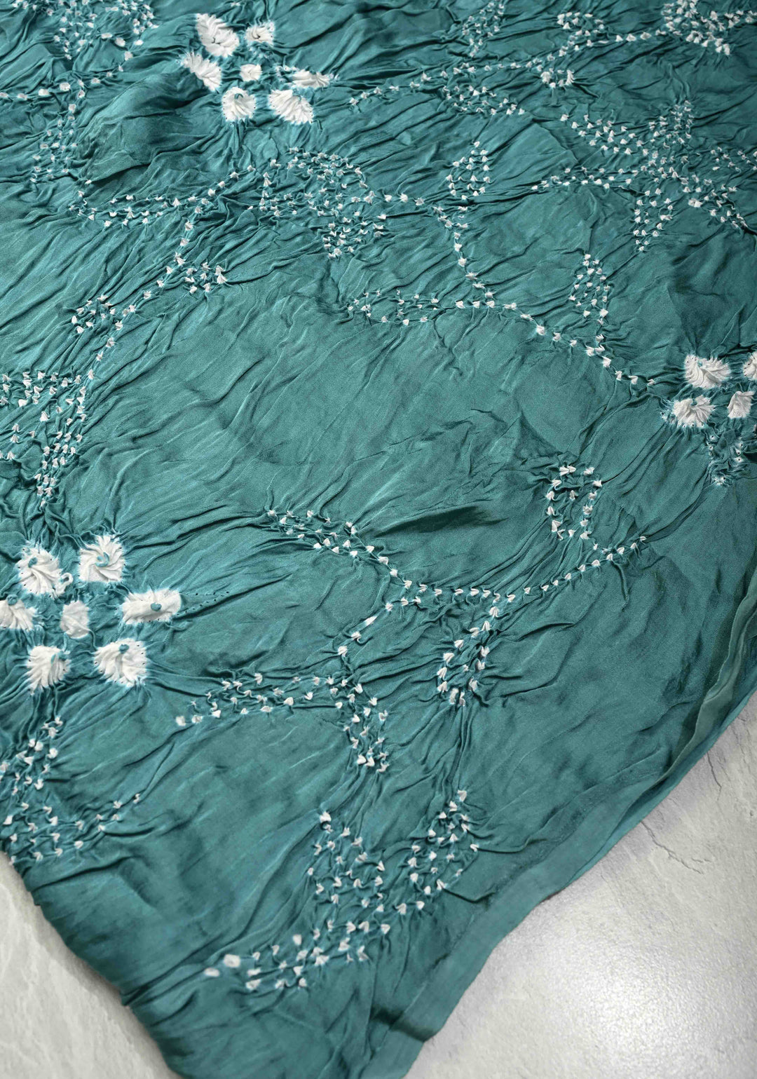 Dusty Teal Borderless Modal Silk Saree with Bandhani Design | SHOBITAM