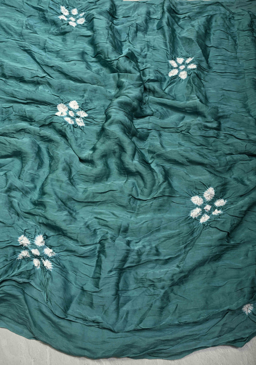 Dusty Teal Borderless Modal Silk Saree with Bandhani Design | SHOBITAM