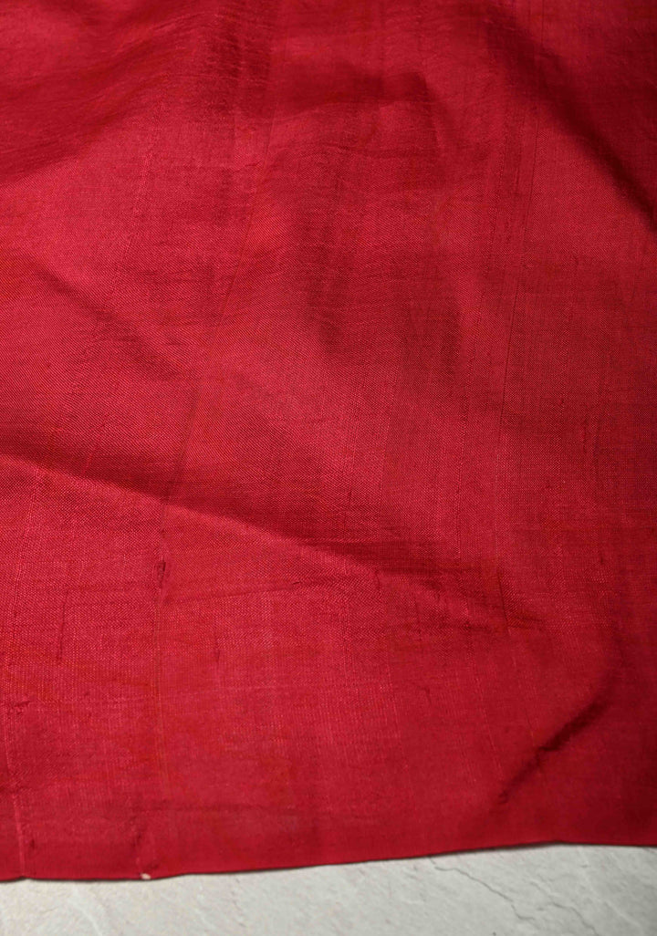 Beige-Red Borderless Pure Handloom Silk saree with Hand Painted Floral Design | SILK MARK CERTIFIED