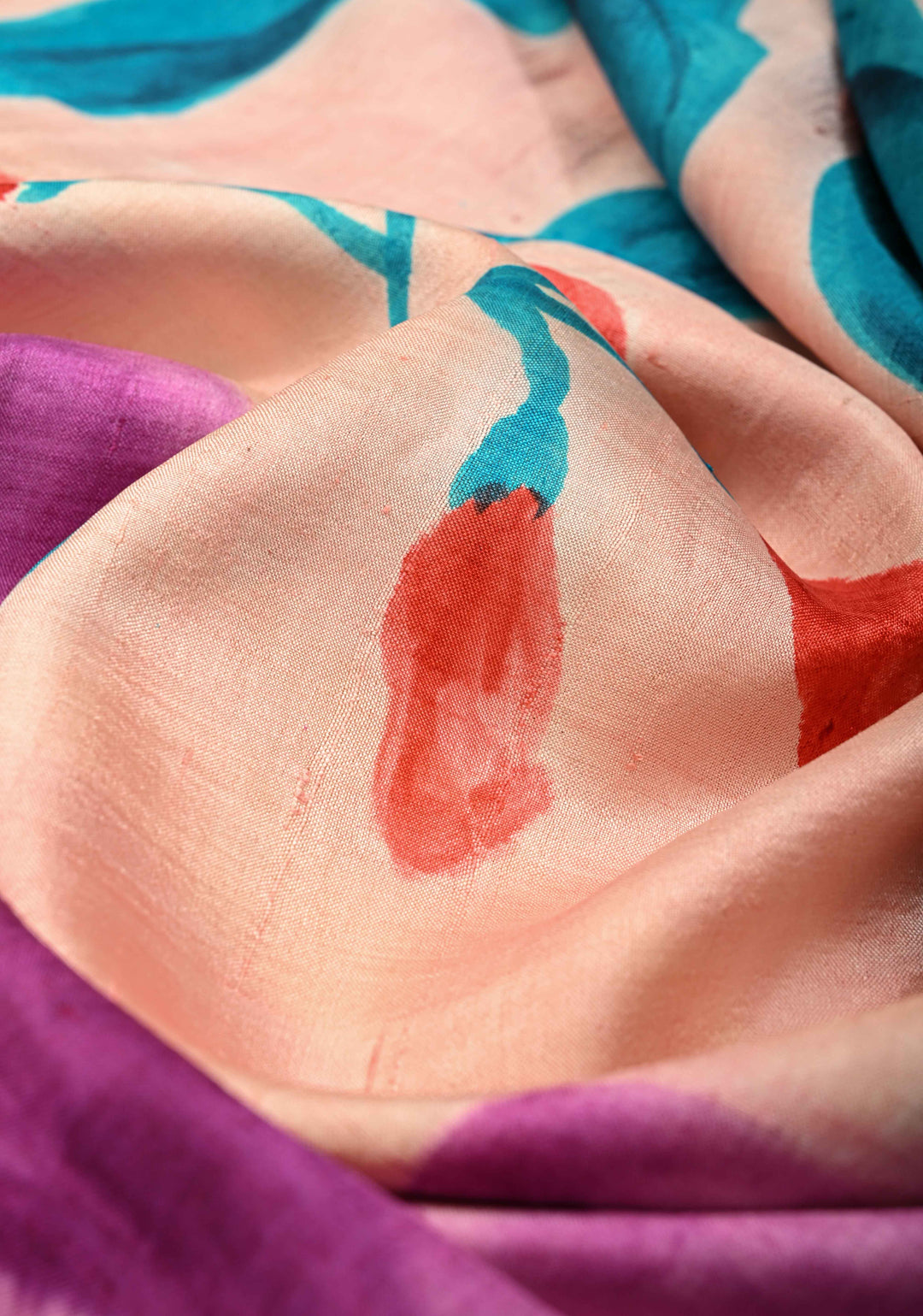 Blush Pink Pure Handloom Silk Saree with Floral Hand Painted and Red Blouse Piece | SILK MARK CERTIFIED | SHOBITAM