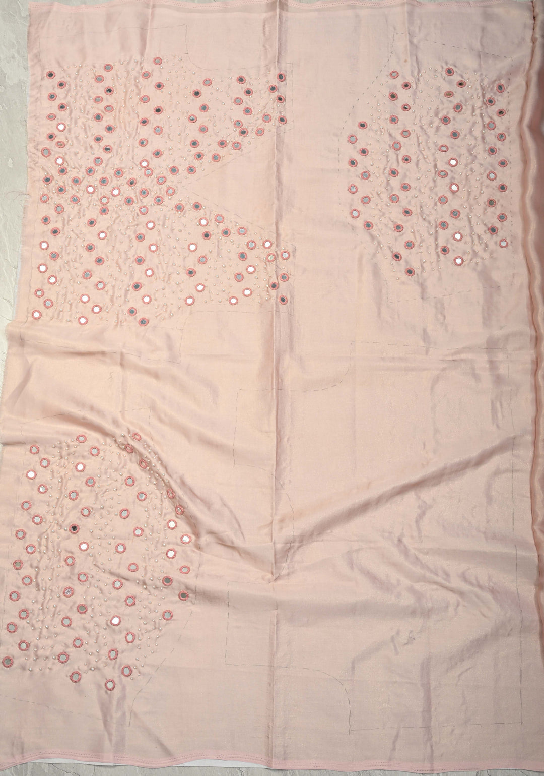 Dusty Blush Pink Blooms Rose Hand Painted on Modal Silk Saree with Pearls-Mirror Borders and Tassels