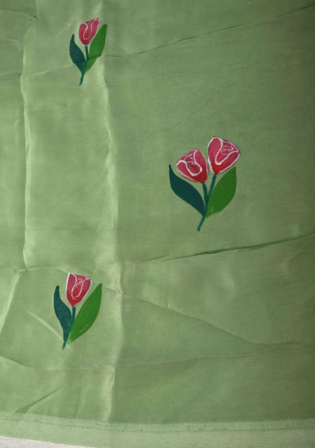 Light Lilac Modal Silk Saree with Floral Hand Painted and Gotta Lace Border