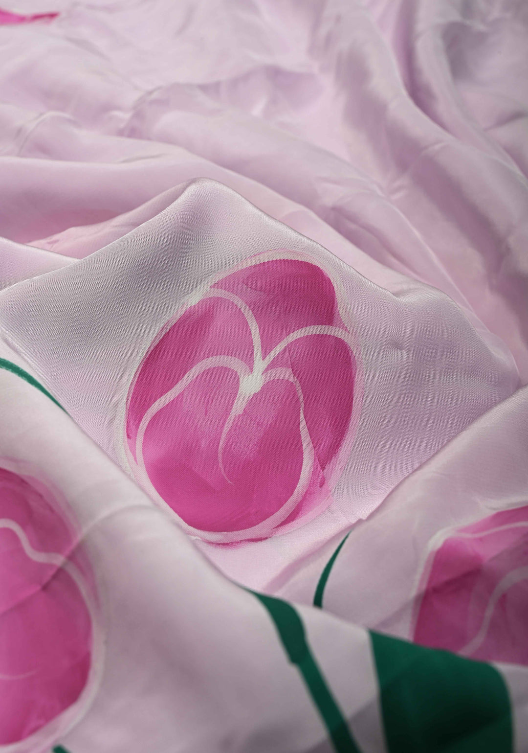 Light Lilac Modal Silk Saree with Floral Hand Painted and Gotta Lace Border