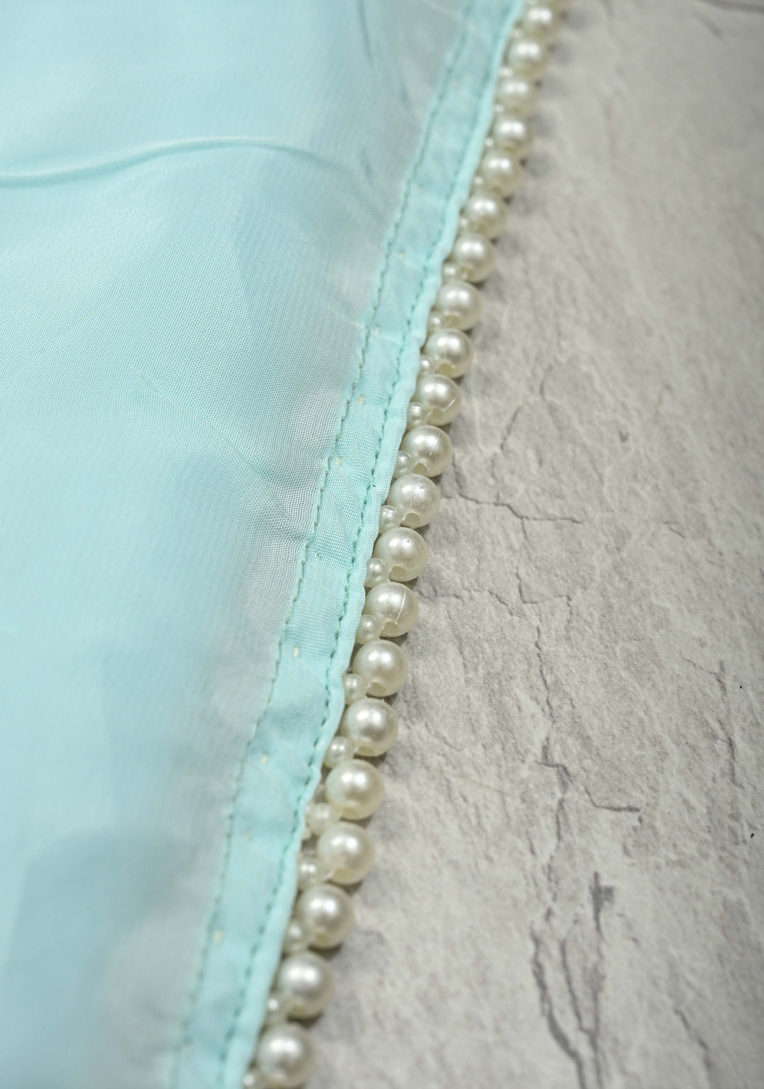 Powder Blue Modal Silk Saree with Floral Hand Painted and delicate pearl bead edging | SHOBITAM