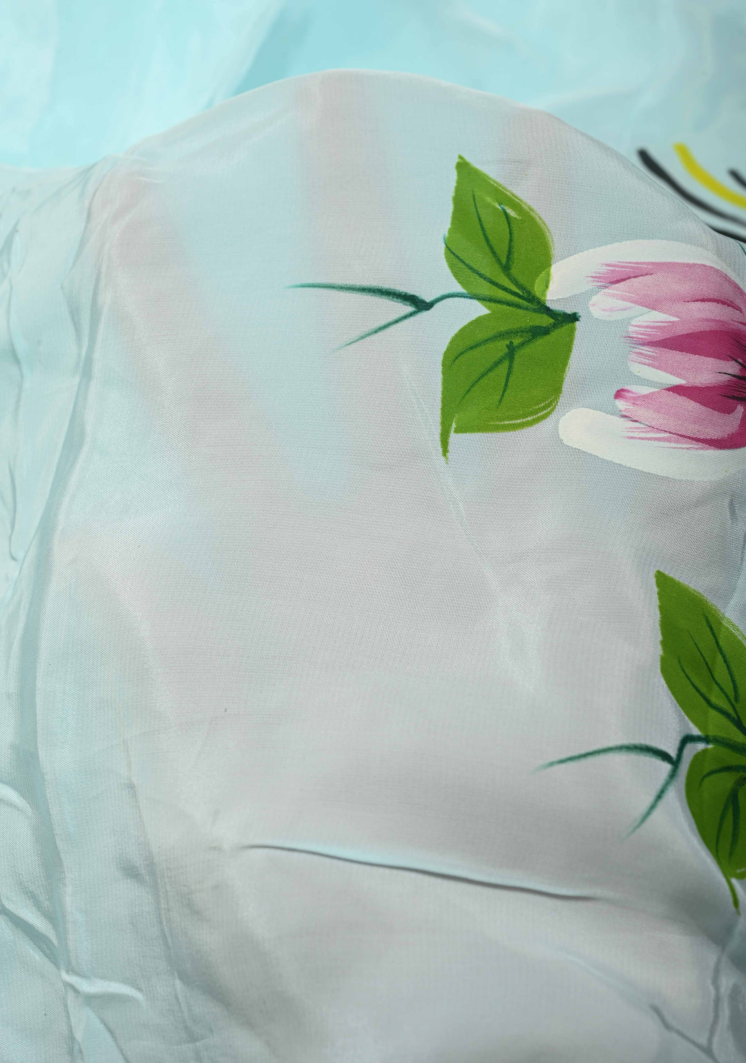 Powder Blue Modal Silk Saree with Floral Hand Painted and delicate pearl bead edging | SHOBITAM
