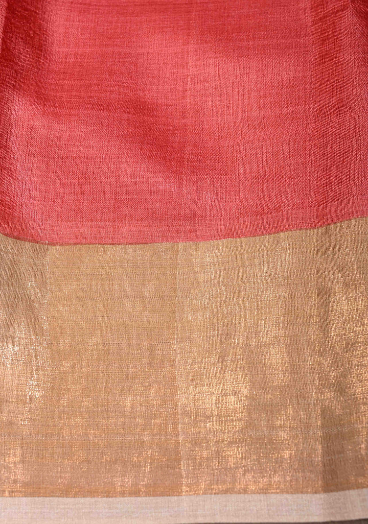 Blush Pink Pure Handloom Tussar Silk saree with Handpainted Kalamkari Design with Muted Zari Border | SILK MARK CERTIFIED