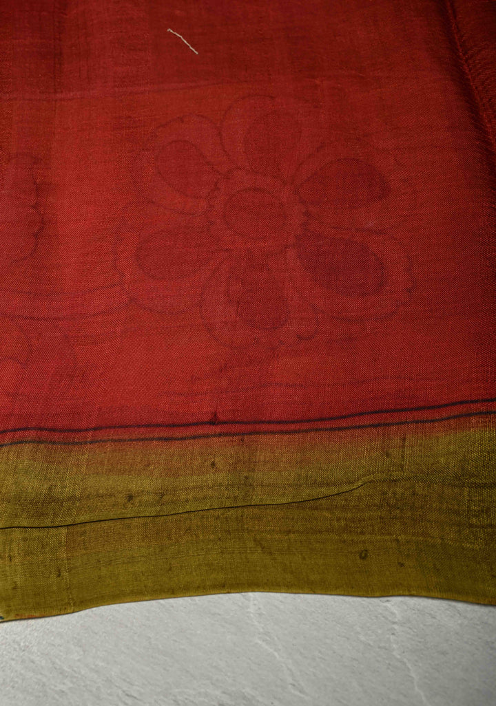 Ollive Green Pure Handloom Silk saree with Hand Painted Kalamkari Design | SILK MARK CERTIFIED | SHOBITAM