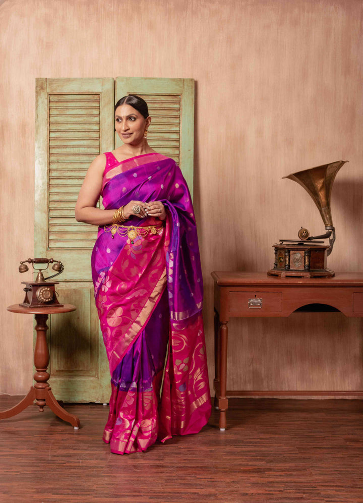 Sriya - PRE ORDER Royal Purple Handwoven Uppada Jamdani Silk Saree | SILK MARK CERTIFIED | SHOBITAM