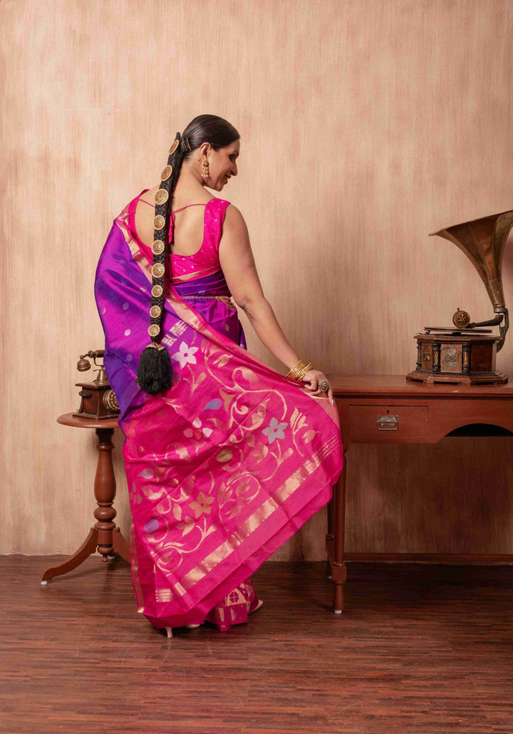 Sriya - PRE ORDER Royal Purple Handwoven Uppada Jamdani Silk Saree | SILK MARK CERTIFIED | SHOBITAM
