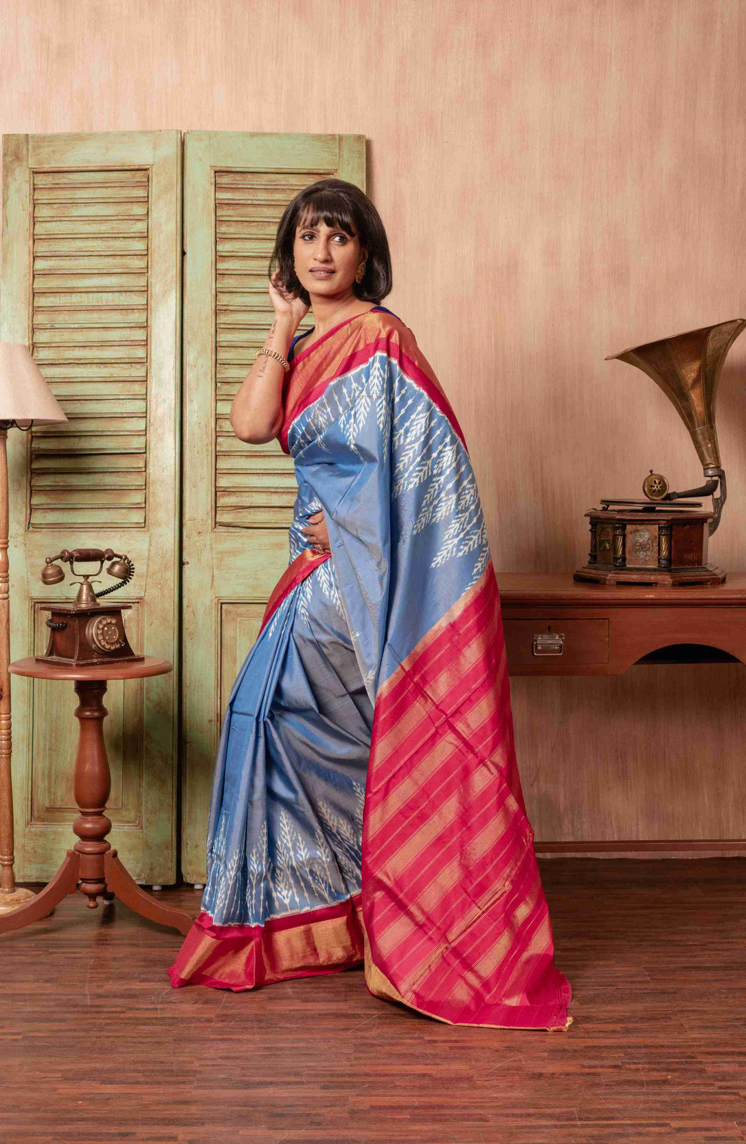 Scented Sky - Handwoven Pochampally Silk Saree | SILK MARK CERTIFIED | SHOBITAM