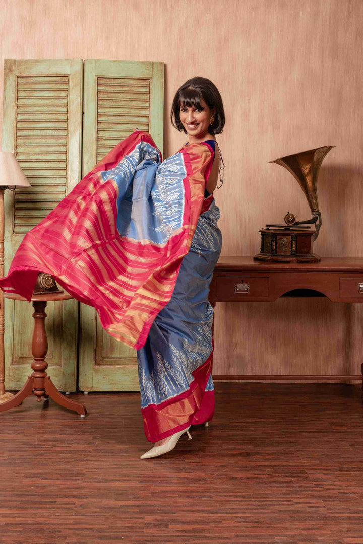 Scented Sky - Handwoven Pochampally Silk Saree | SILK MARK CERTIFIED | SHOBITAM
