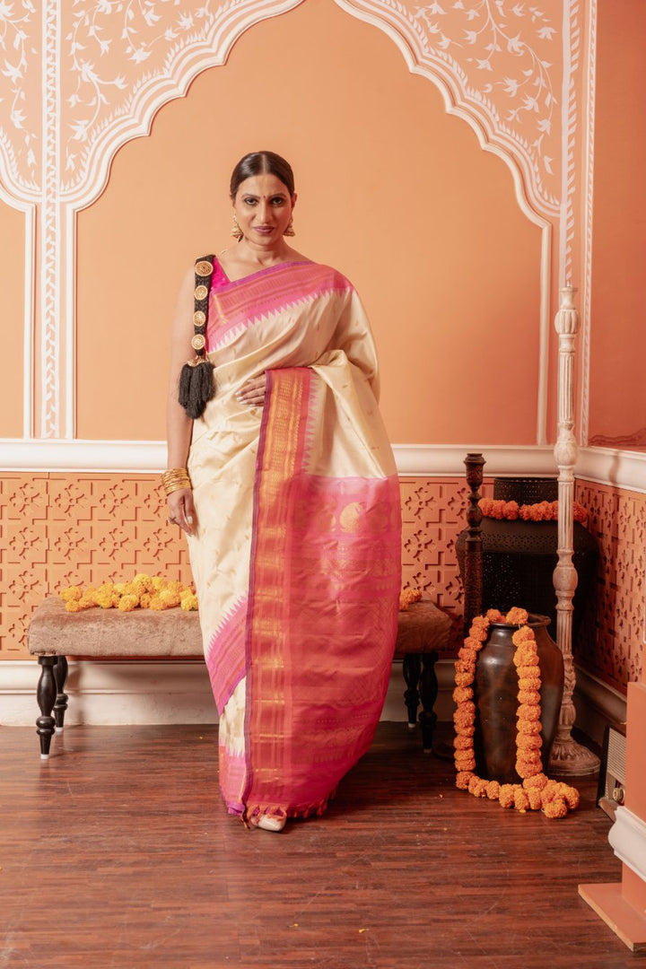 Prema - Blush Pink Handwoven Gadwal Silk Saree | SILK MARK CERTIFIED | Shobitam