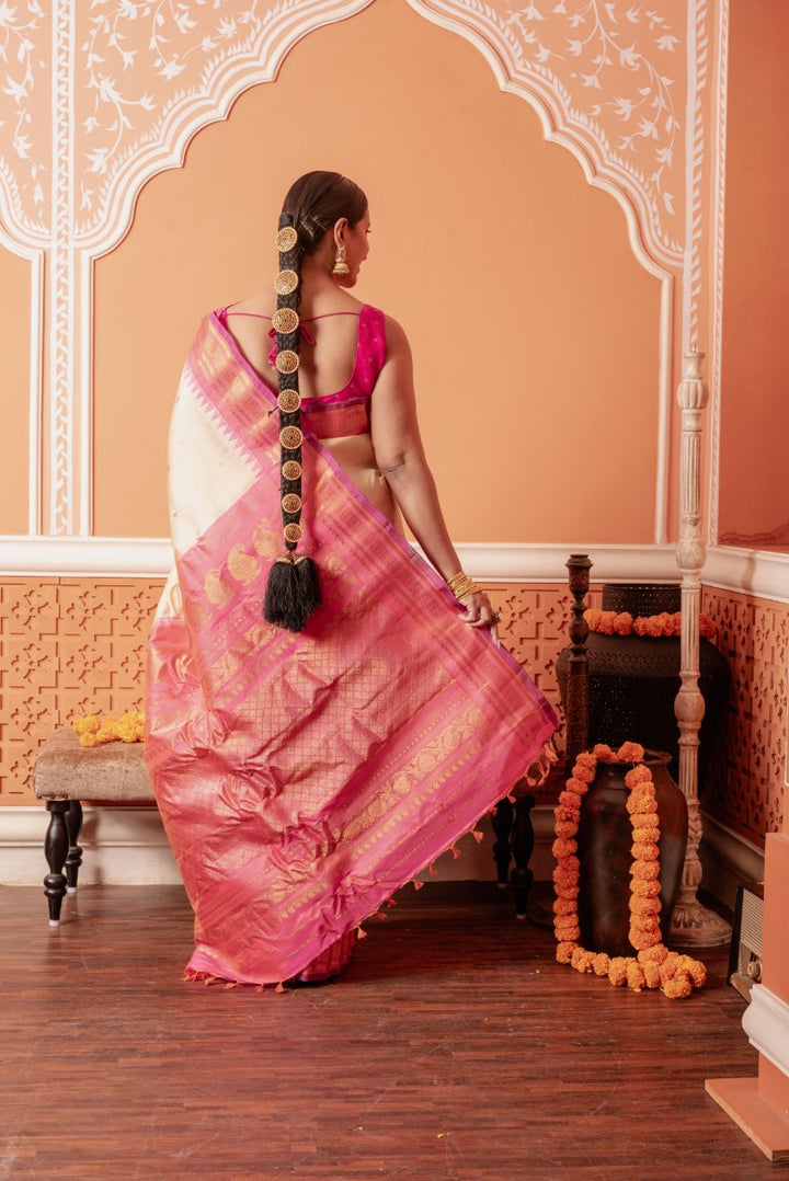 Prema - Blush Pink Handwoven Gadwal Silk Saree | SILK MARK CERTIFIED | Shobitam