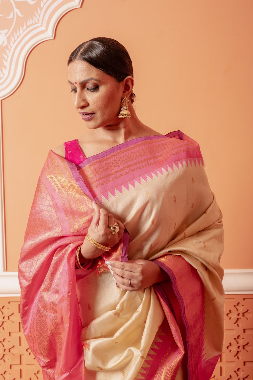 Prema - Blush Pink Handwoven Gadwal Silk Saree | SILK MARK CERTIFIED | Shobitam