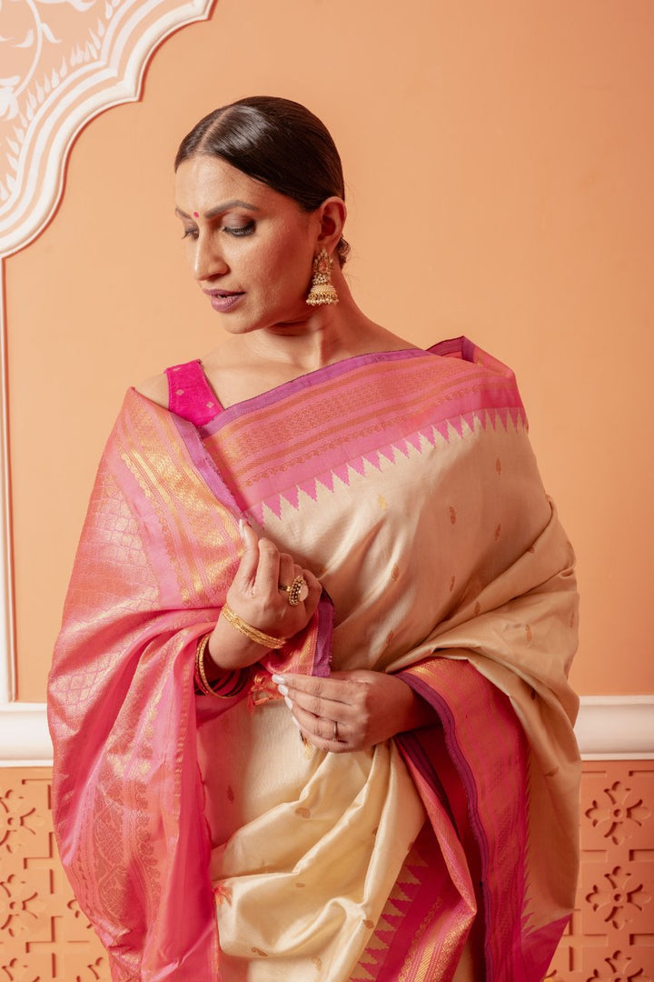 Prema - Blush Pink Handwoven Gadwal Silk Saree | SILK MARK CERTIFIED | Shobitam
