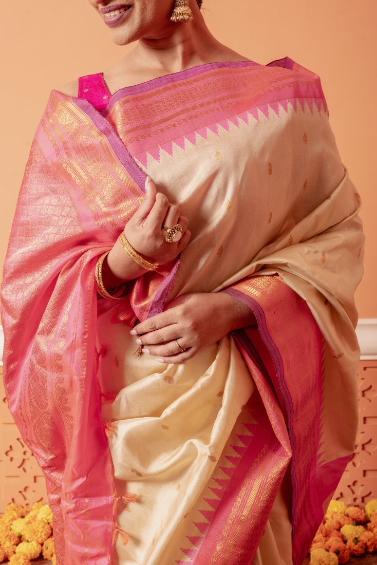Prema - Blush Pink Handwoven Gadwal Silk Saree | SILK MARK CERTIFIED | Shobitam