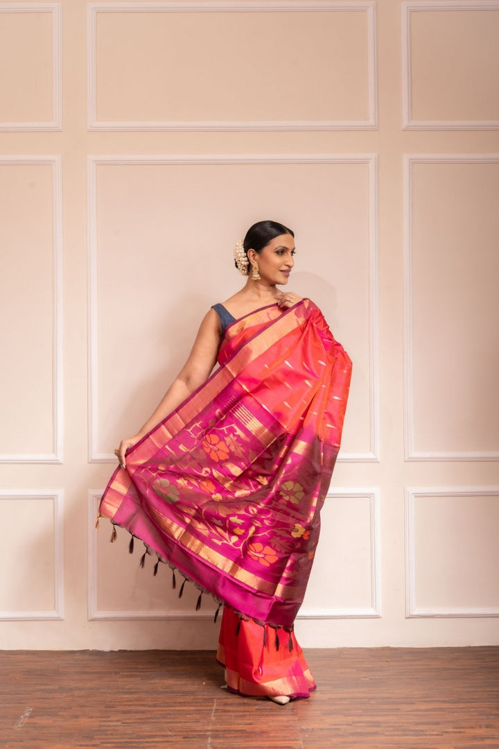 PRE ORDER Kamakshi - Handwoven Uppada Jamdani Silk Saree | SILK MARK CERTIFIED | SHOBITAM