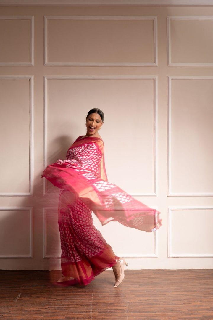 Playfully Pink - Handwoven Pochampally Silk Saree | SILK MARK CERTIFIED | SHOBITAM