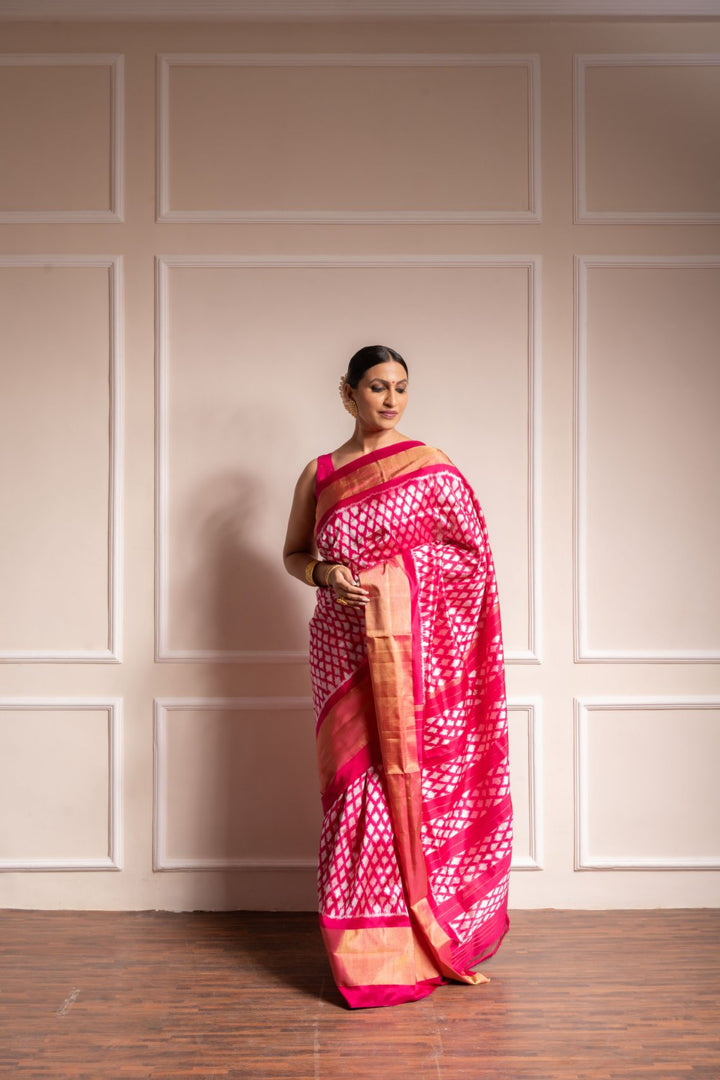 Playfully Pink - Handwoven Pochampally Silk Saree | SILK MARK CERTIFIED | SHOBITAM