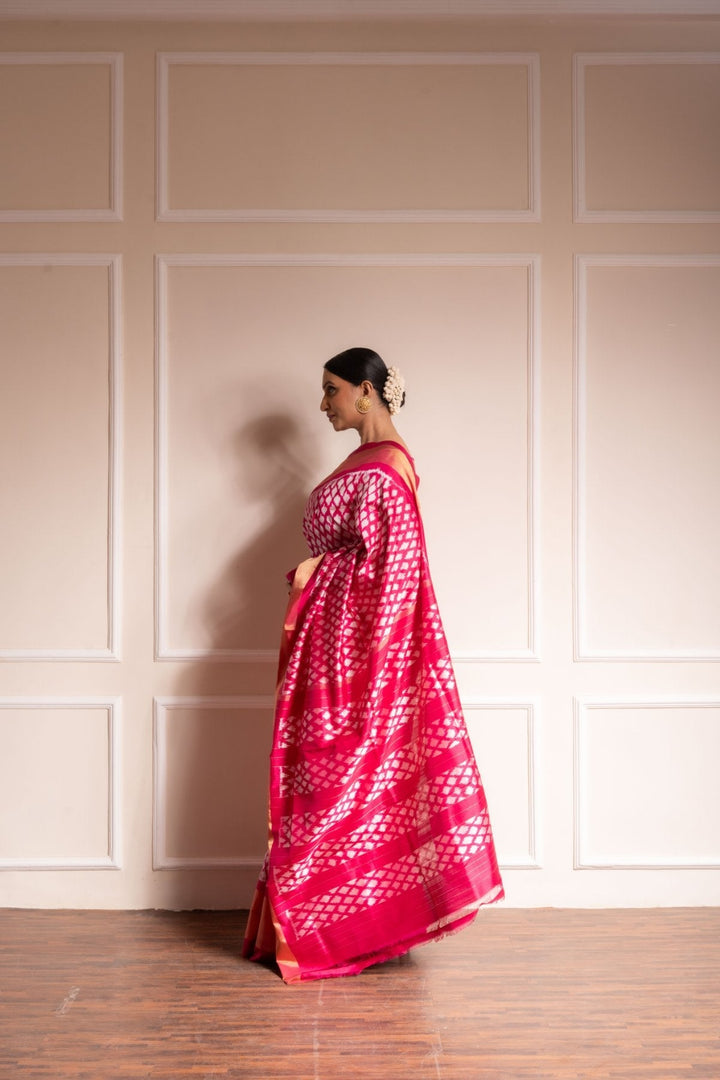 Playfully Pink - Handwoven Pochampally Silk Saree | SILK MARK CERTIFIED | SHOBITAM
