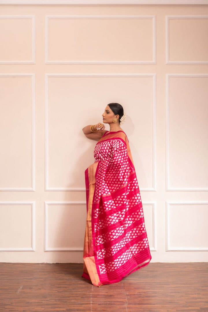 Playfully Pink - Handwoven Pochampally Silk Saree | SILK MARK CERTIFIED | SHOBITAM