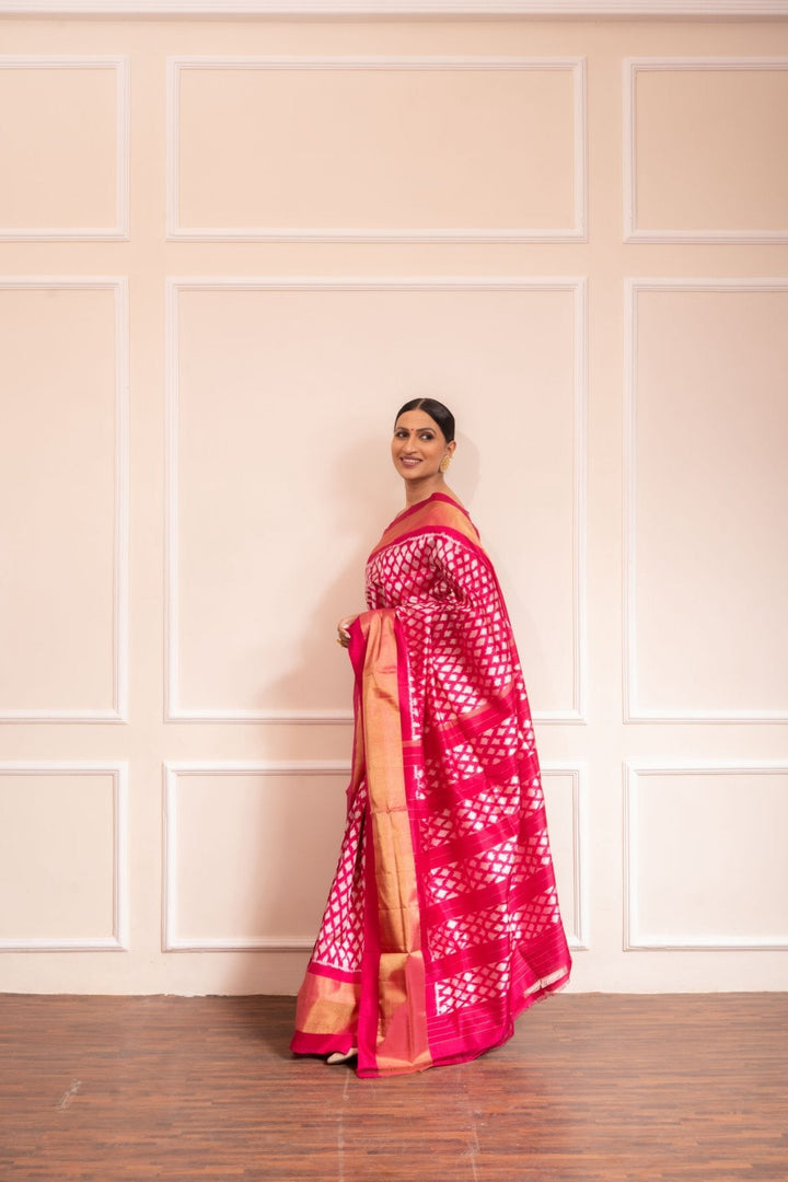 Playfully Pink - Handwoven Pochampally Silk Saree | SILK MARK CERTIFIED | SHOBITAM