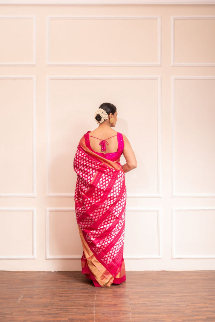 Playfully Pink - Handwoven Pochampally Silk Saree | SILK MARK CERTIFIED | SHOBITAM