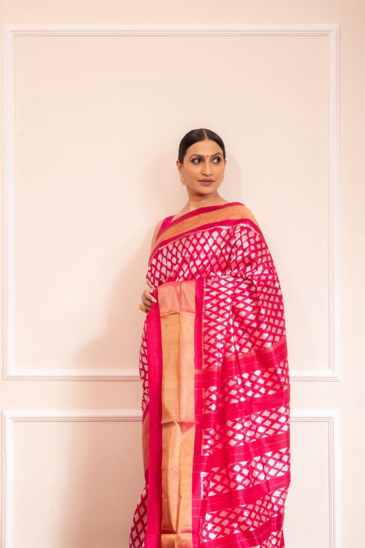 Playfully Pink - Handwoven Pochampally Silk Saree | SILK MARK CERTIFIED | SHOBITAM