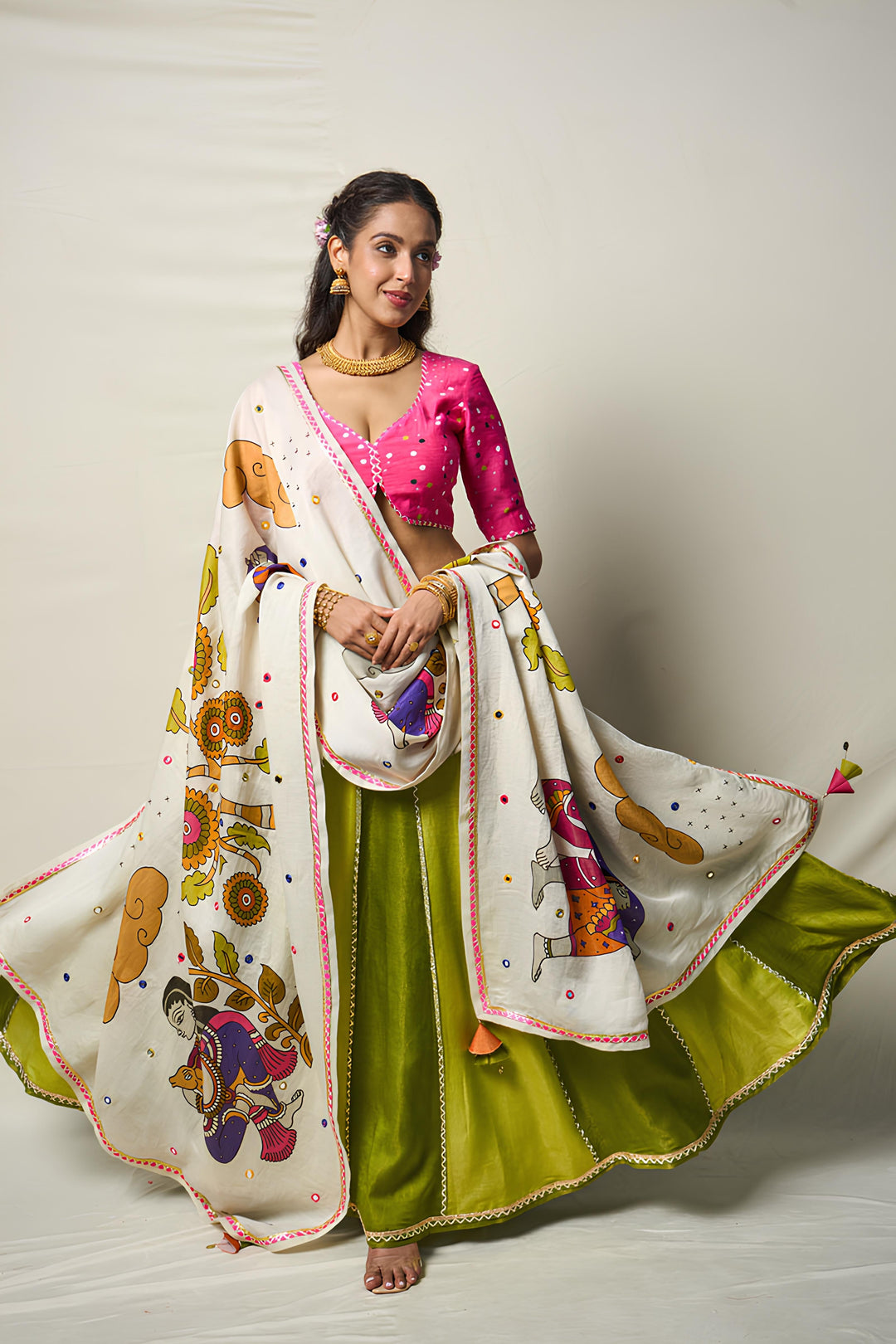 KĀNTARA GREEN LEHENGA SET(SET OF 3) | SHOBITAM
