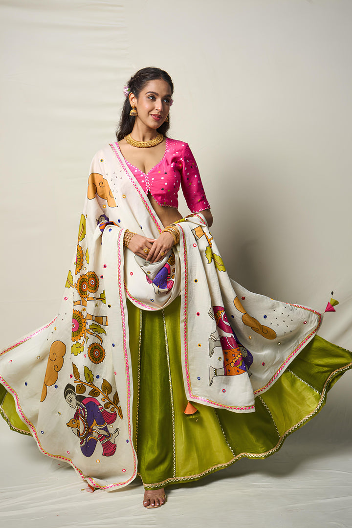 KĀNTARA GREEN LEHENGA SET(SET OF 3) | SHOBITAM