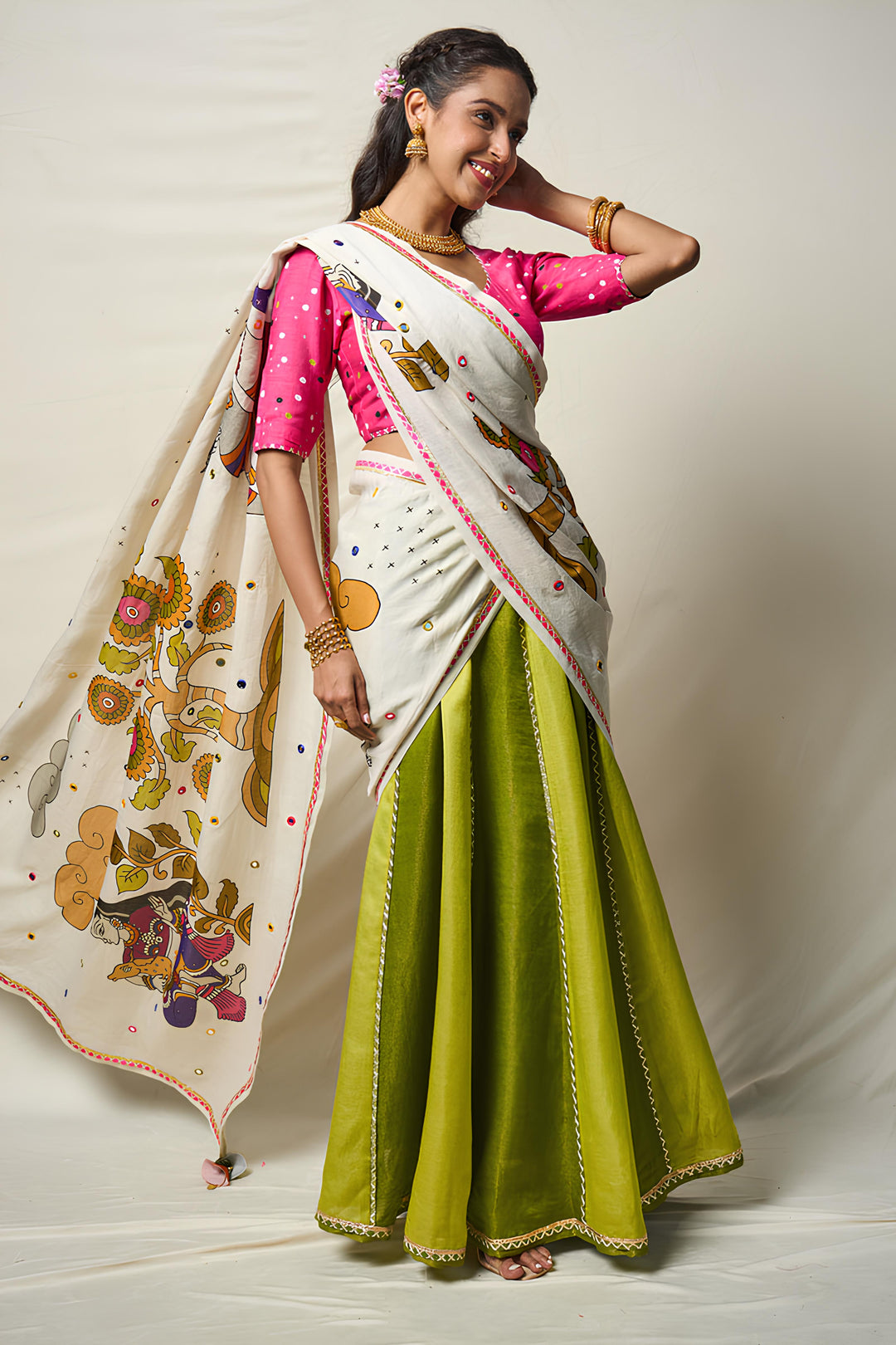KĀNTARA GREEN LEHENGA SET(SET OF 3) | SHOBITAM