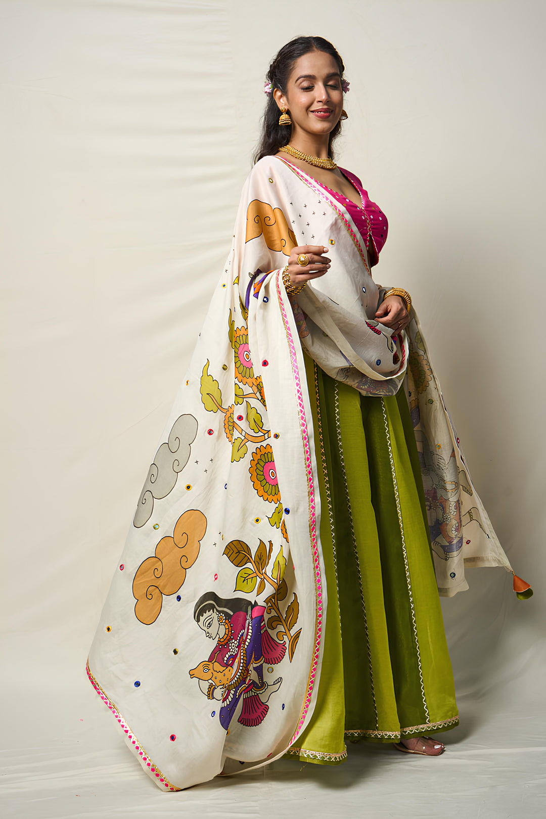 KĀNTARA GREEN LEHENGA SET(SET OF 3) | SHOBITAM