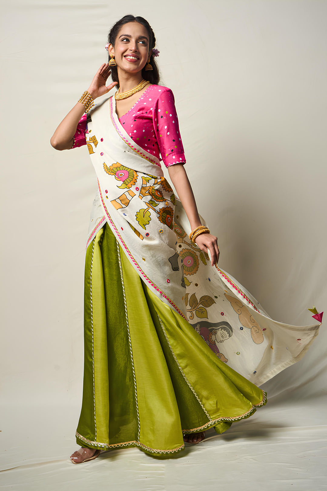 KĀNTARA GREEN LEHENGA SET(SET OF 3) | SHOBITAM