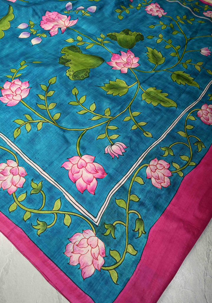 Beige Pure  Bishnupuri Silk Saree with PIchwai Design Lotus Hand Painted details | SILK MARK CERTIFIED