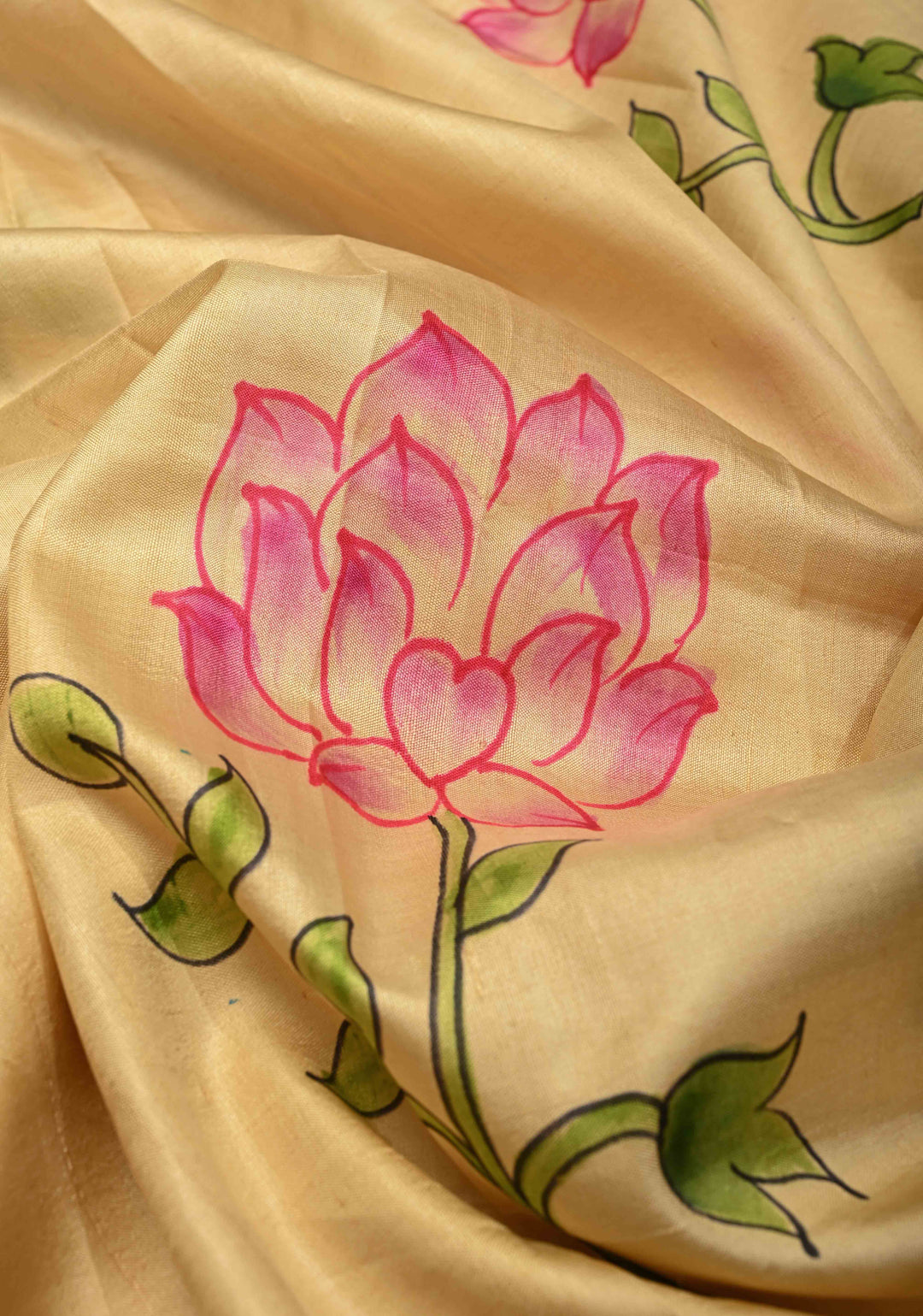 Beige Pure  Bishnupuri Silk Saree with PIchwai Design Lotus Hand Painted details | SILK MARK CERTIFIED