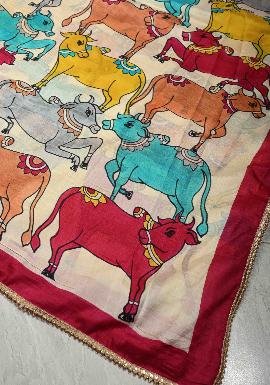 Yellow Pure Bishnupuri Silk Saree with Pichwai Hand Painted on Pallu and Gotta Border | SILK MARK CERTIFIED