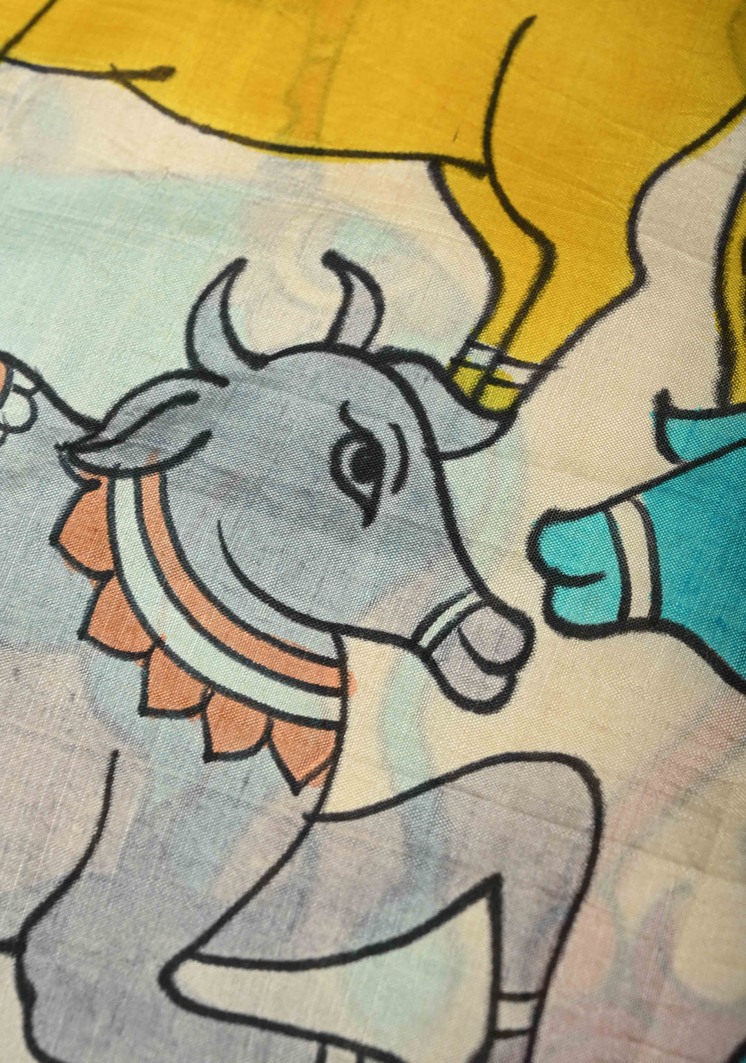 Yellow Pure Bishnupuri Silk Saree with Pichwai Hand Painted on Pallu and Gotta Border | SILK MARK CERTIFIED