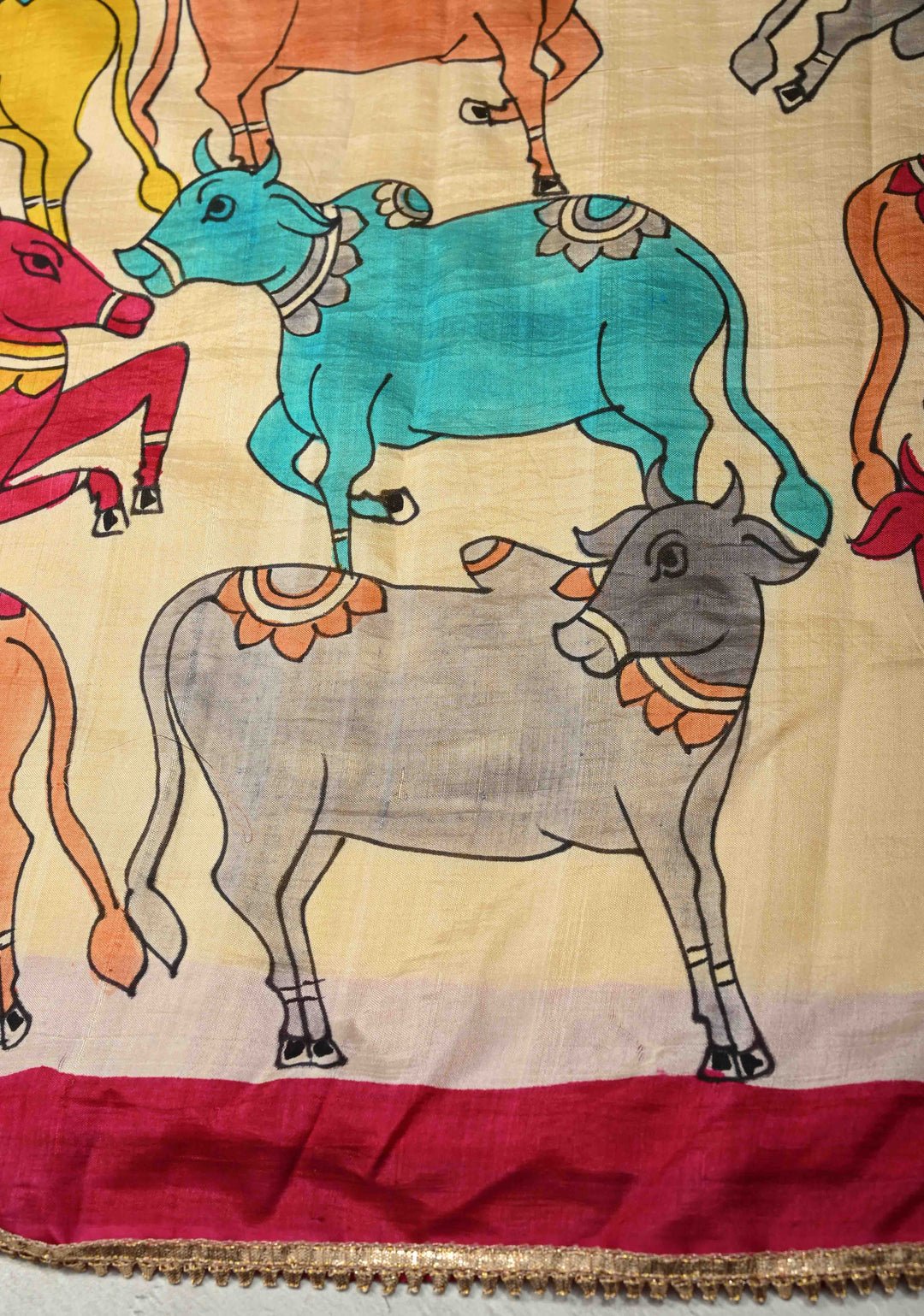 Yellow Pure Bishnupuri Silk Saree with Pichwai Hand Painted on Pallu and Gotta Border | SILK MARK CERTIFIED