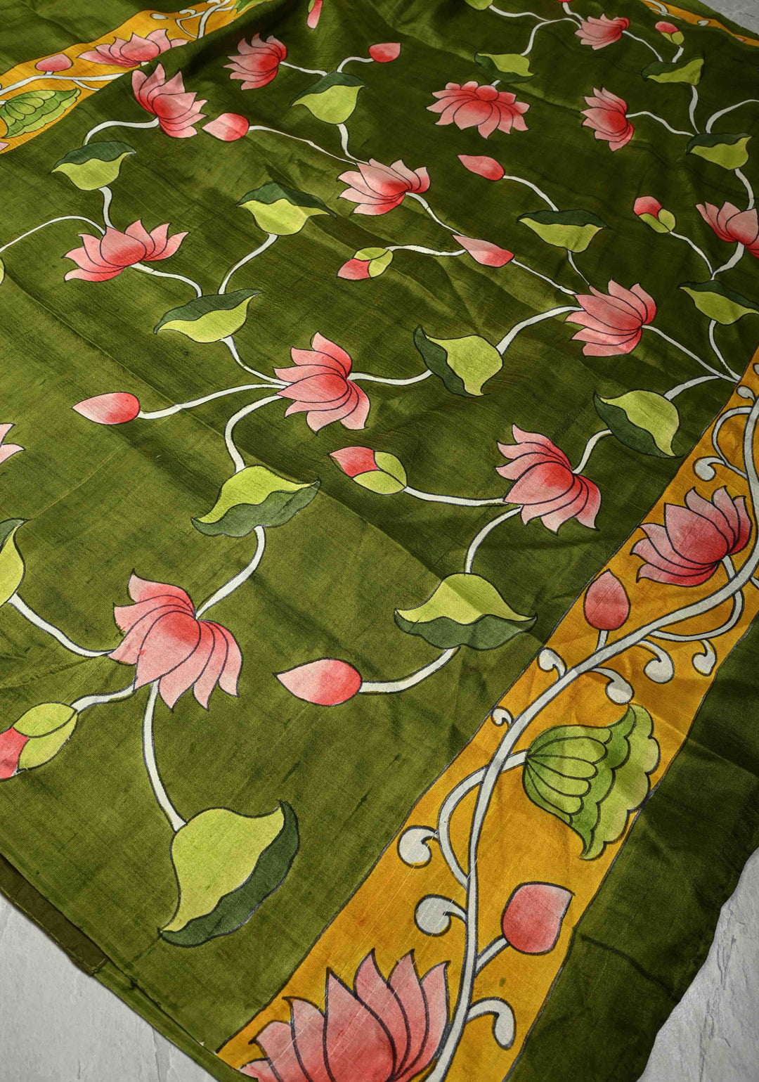 Green Pure Handloom Silk saree with Hand Painted Pichwai Design | SILK MARK CERTIFIED
