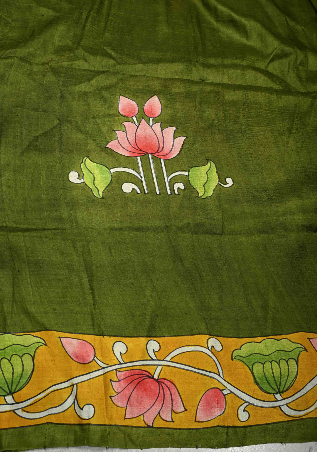 Green Pure Handloom Silk saree with Hand Painted Pichwai Design | SILK MARK CERTIFIED