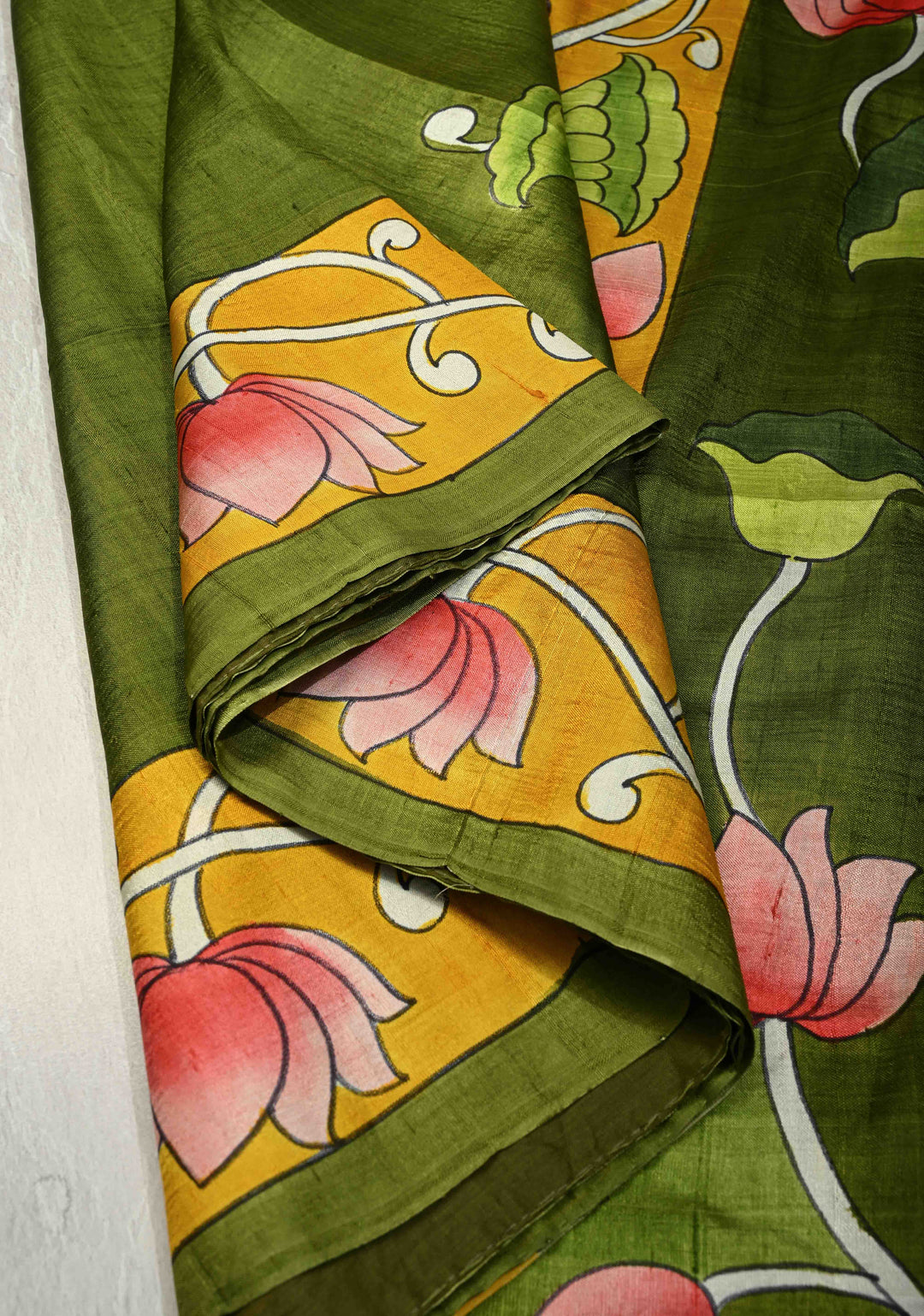 Green Pure Handloom Silk saree with Hand Painted Pichwai Design | SILK MARK CERTIFIED