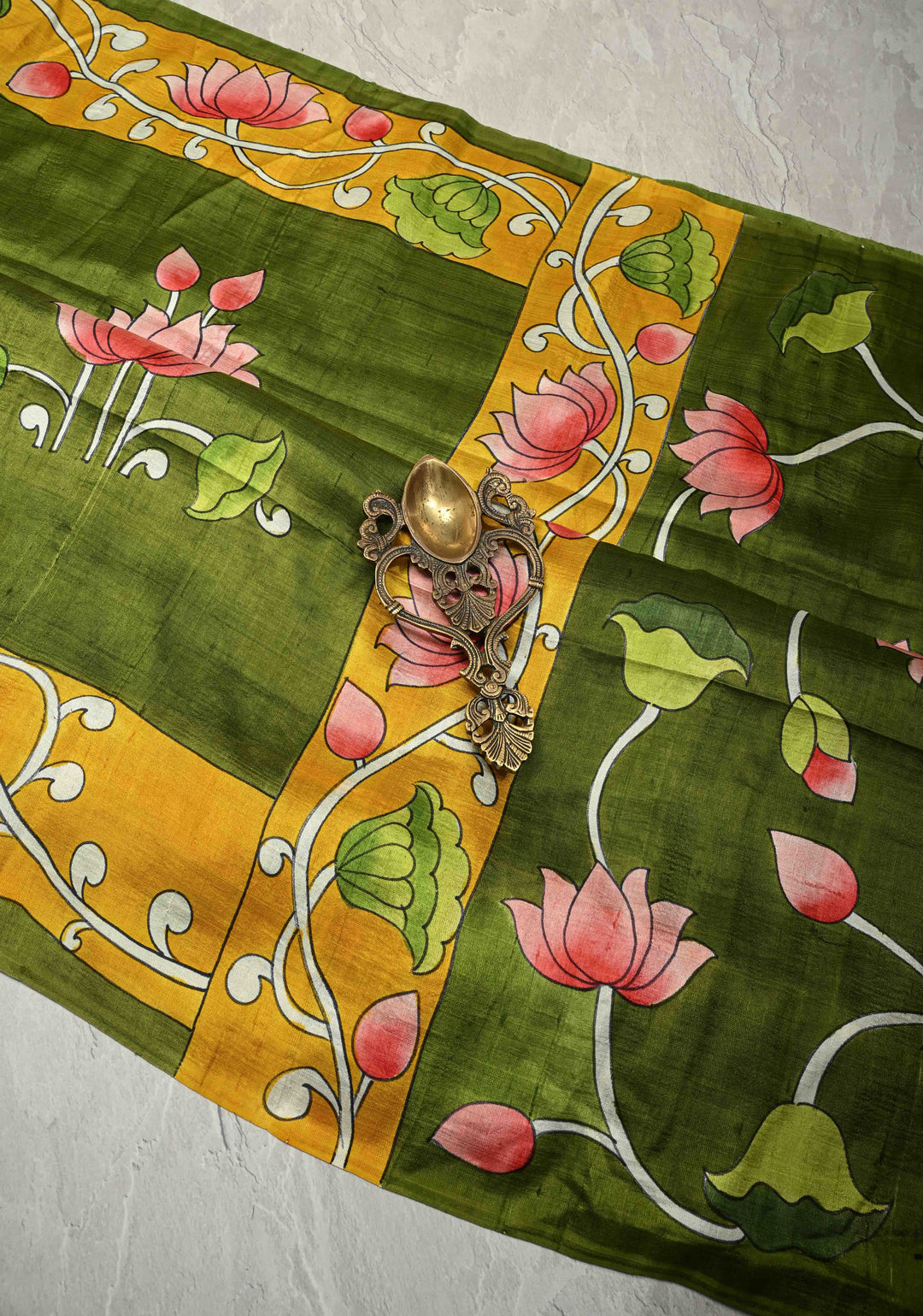 Green Pure Handloom Silk saree with Hand Painted Pichwai Design | SILK MARK CERTIFIED