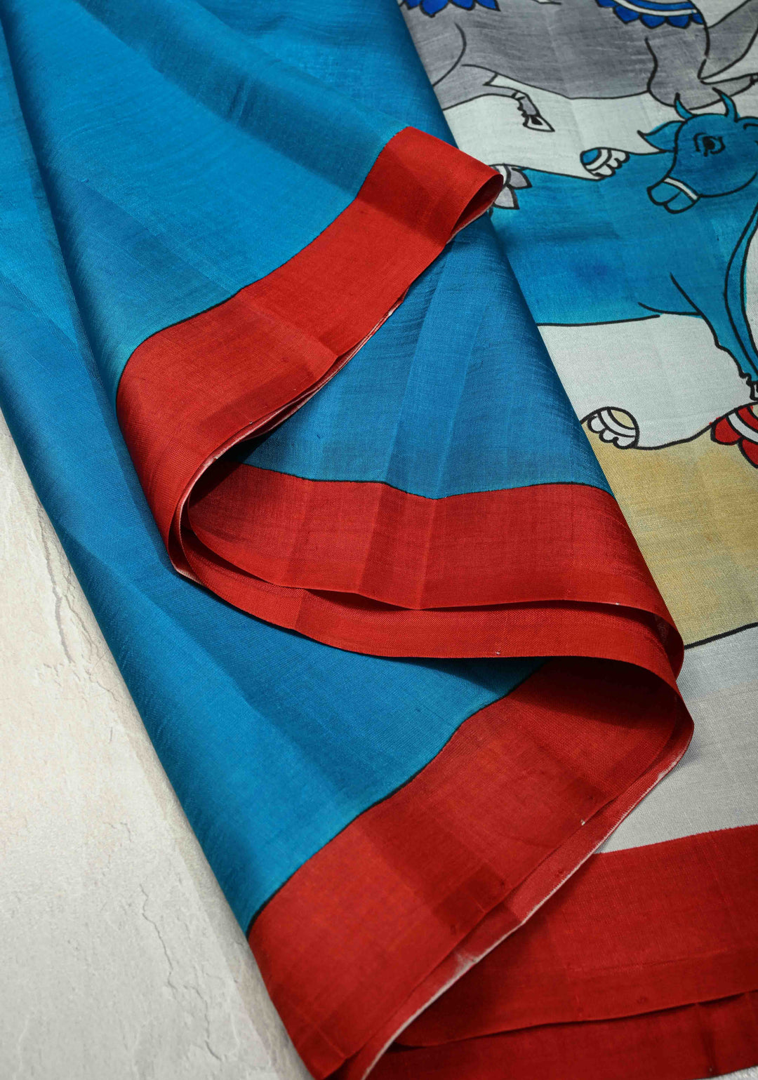 Ananda Blue Pure Handloom Silk saree with Pichwai Hand Painted on Pallu | SILK MARK CERTIFIED