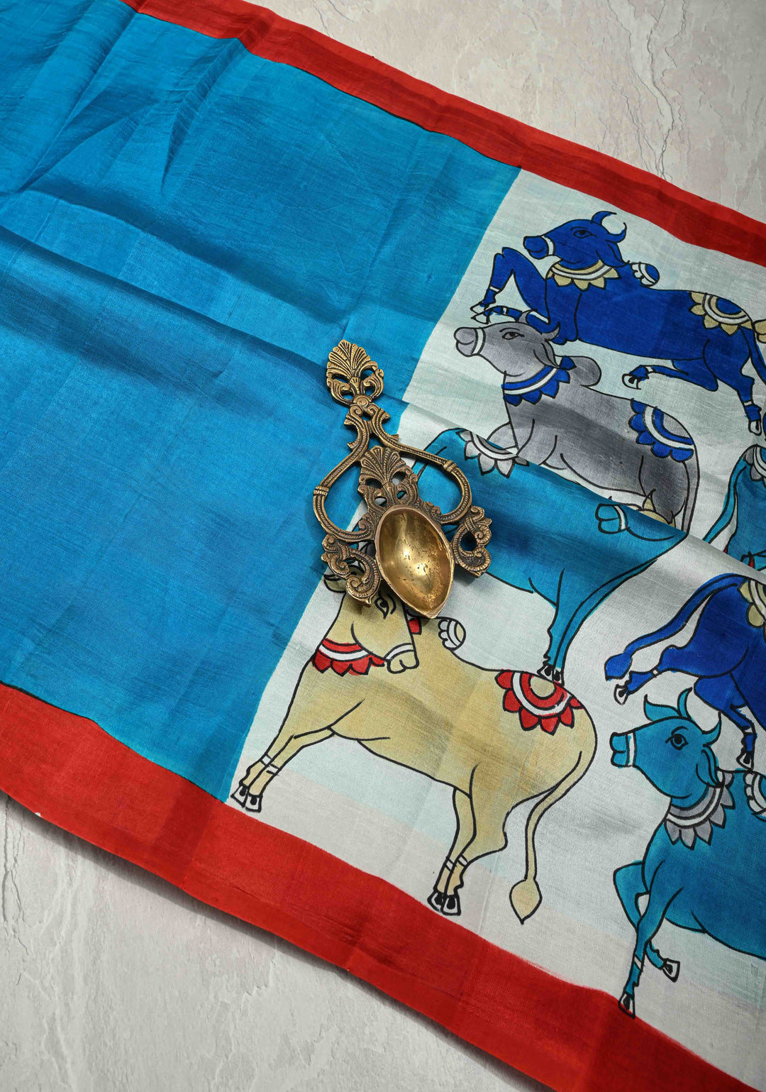 Ananda Blue Pure Handloom Silk saree with Pichwai Hand Painted on Pallu | SILK MARK CERTIFIED